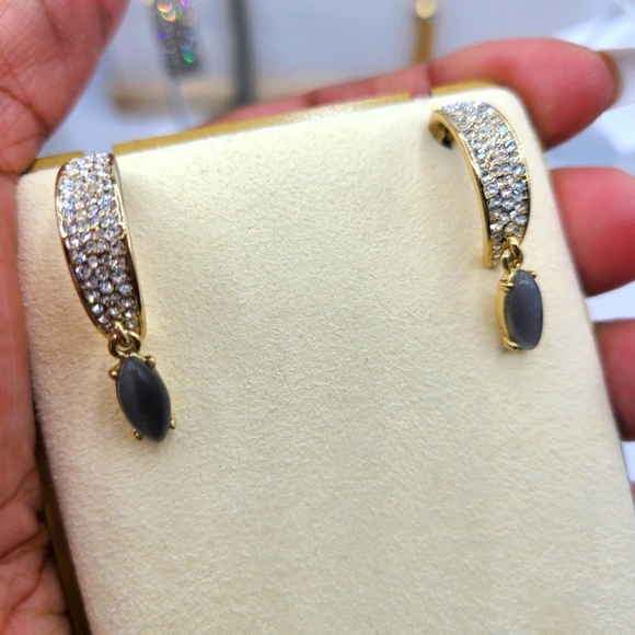 - Givenchy Earrings • Glittering Rhinestones w/ Gray Dangling Stone • Pierced - Picture 1 of 5